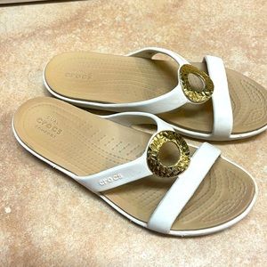 Crocs white and gold sandals